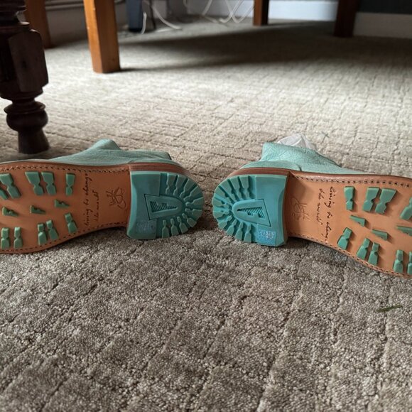 John Fluevog Babette - Women's Turquoise Ankle Boot with Faux Laces - Picture 2 of 6